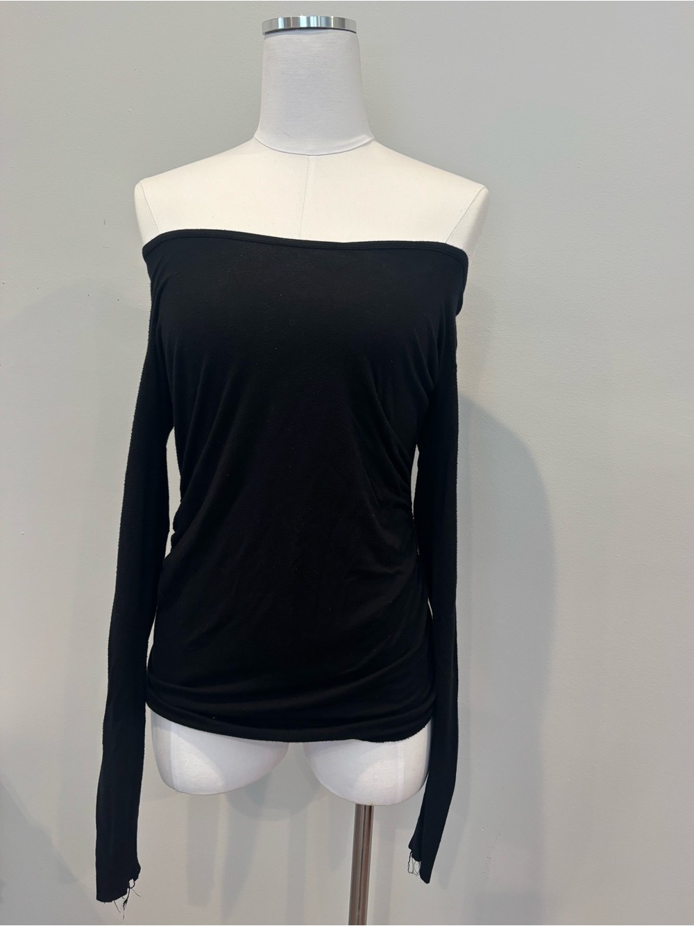 Black Long Sleeve Top with Ruched Sides